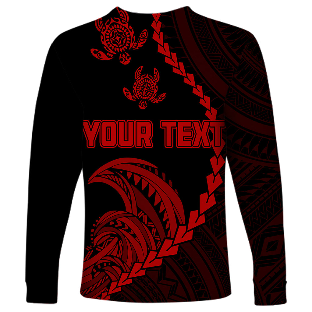 Personalised Guam Long Sleeve Shirt Tribal Turtles Curves Style - Red - Wonder Print Shop