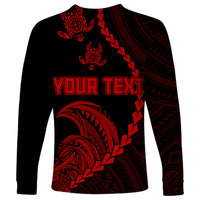 Personalised Guam Long Sleeve Shirt Tribal Turtles Curves Style - Red - Wonder Print Shop