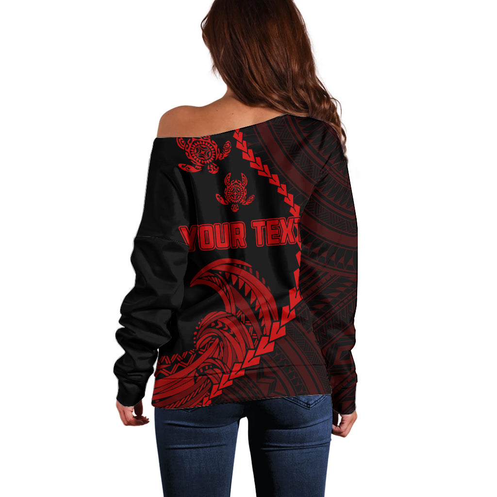Personalised Guam Off Shoulder Sweater Tribal Turtles Curves Style - Red - Wonder Print Shop