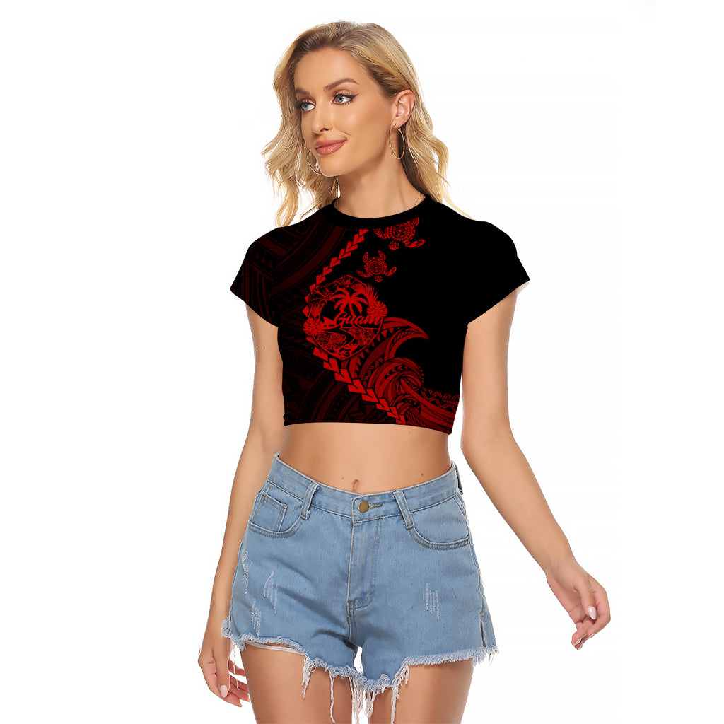 Personalised Guam Raglan Cropped T Shirt Tribal Turtles Curves Style - Red - Wonder Print Shop