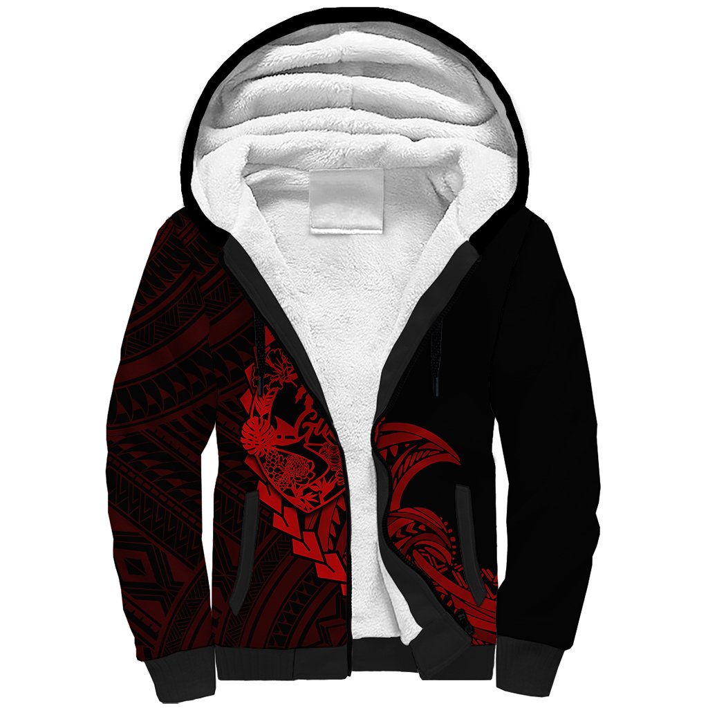 Personalised Guam Sherpa Hoodie Tribal Turtles Curves Style - Red - Wonder Print Shop