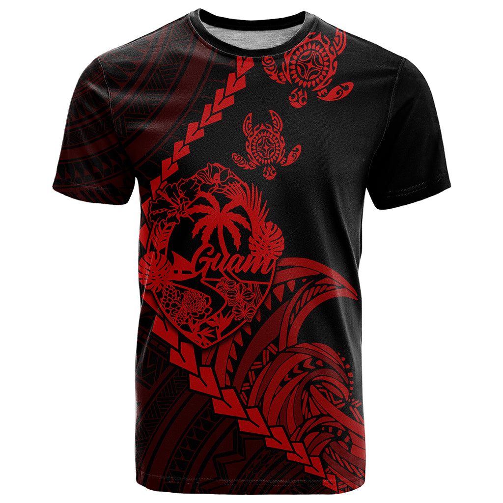 Personalised Guam T Shirt Tribal Turtles Curves Style - Red - Wonder Print Shop