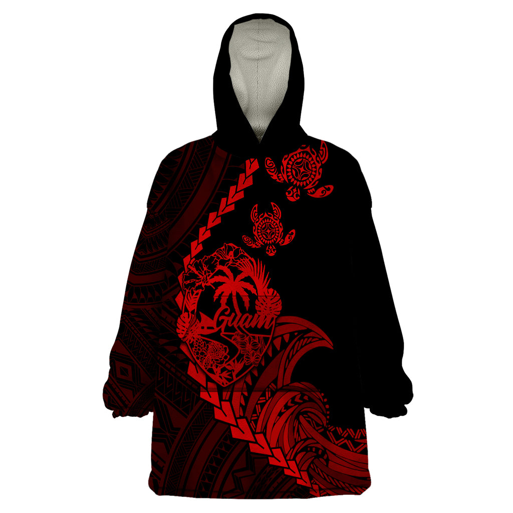 Personalised Guam Wearable Blanket Hoodie Tribal Turtles Curves Style - Red - Wonder Print Shop