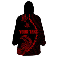 Personalised Guam Wearable Blanket Hoodie Tribal Turtles Curves Style - Red - Wonder Print Shop