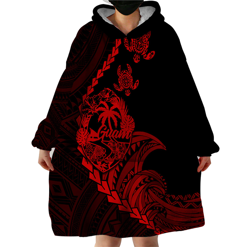 Personalised Guam Wearable Blanket Hoodie Tribal Turtles Curves Style - Red - Wonder Print Shop