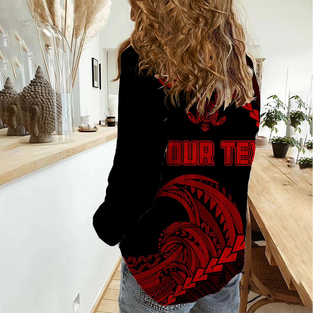 Personalised Guam Women Casual Shirt Tribal Turtles Curves Style - Red - Wonder Print Shop