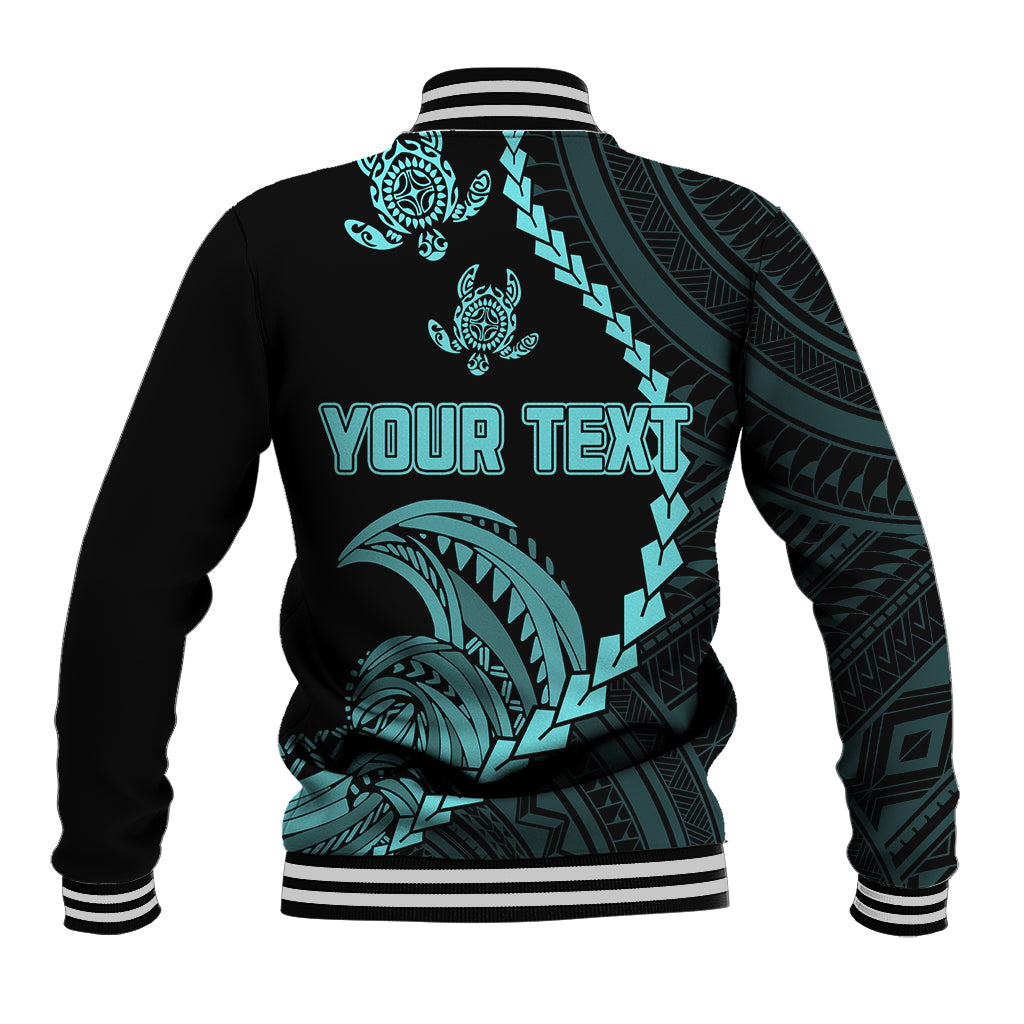 Personalised Guam Baseball Jacket Tribal Turtles Curves Style - Turquoise LT7 - Wonder Print Shop
