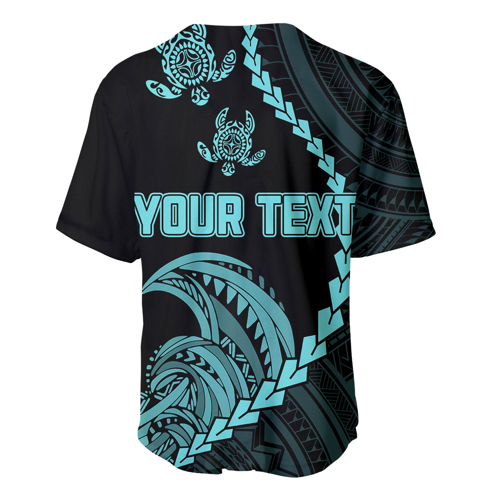 Personalised Guam Baseball Jersey Tribal Turtles Curves Style - Turquoise LT7 - Wonder Print Shop
