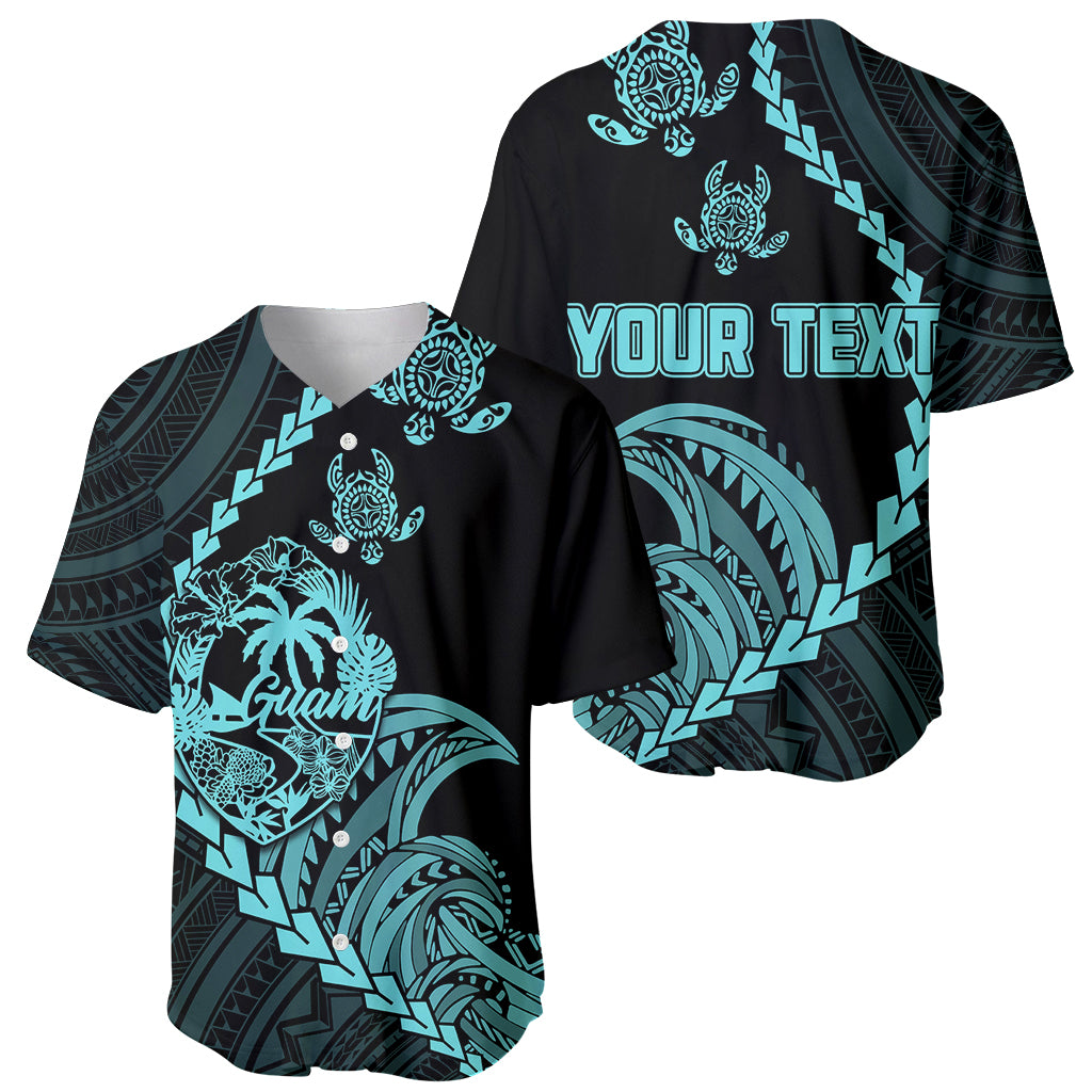 Personalised Guam Baseball Jersey Tribal Turtles Curves Style - Turquoise LT7 - Wonder Print Shop