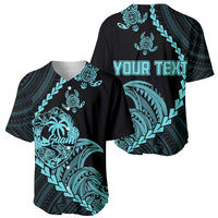 Personalised Guam Baseball Jersey Tribal Turtles Curves Style - Turquoise LT7 - Wonder Print Shop