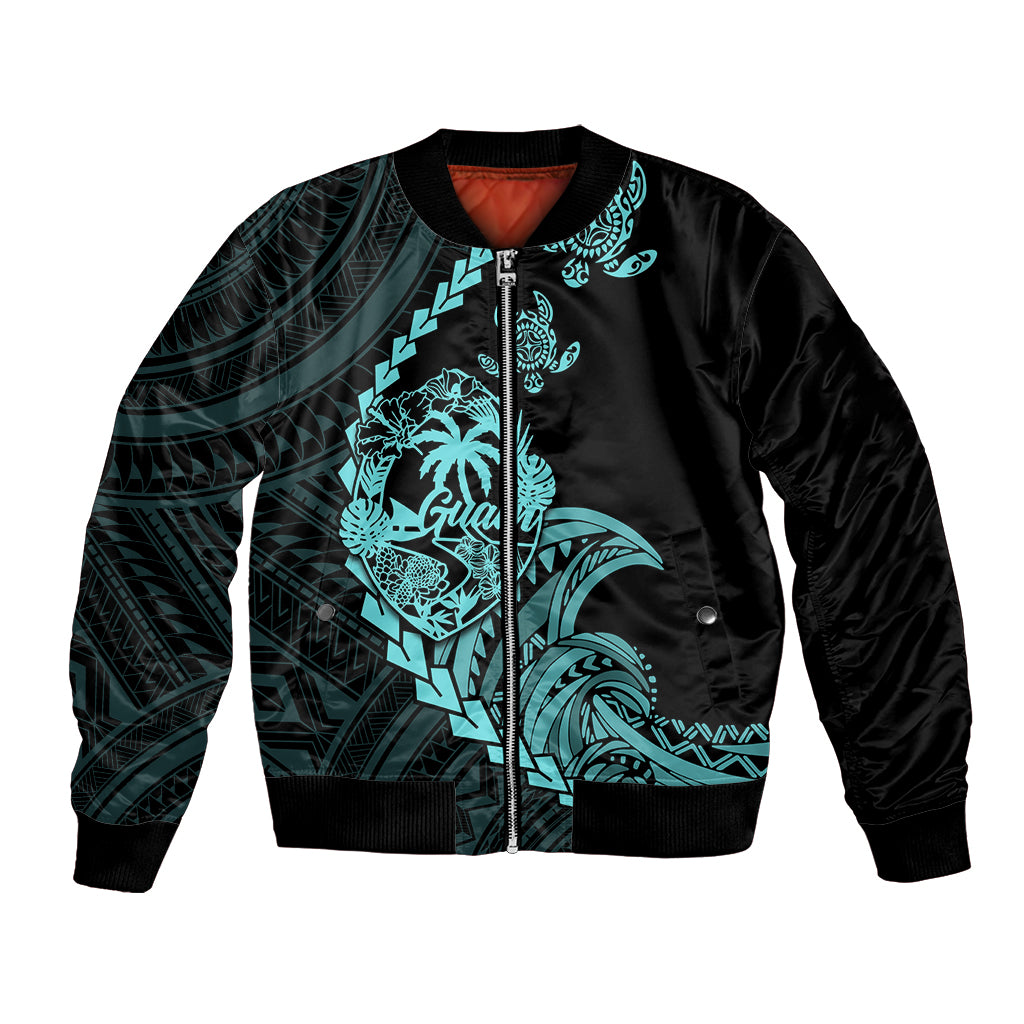 Personalised Guam Bomber Jacket Tribal Turtles Curves Style - Turquoise LT7 - Wonder Print Shop