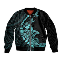 Personalised Guam Bomber Jacket Tribal Turtles Curves Style - Turquoise LT7 - Wonder Print Shop