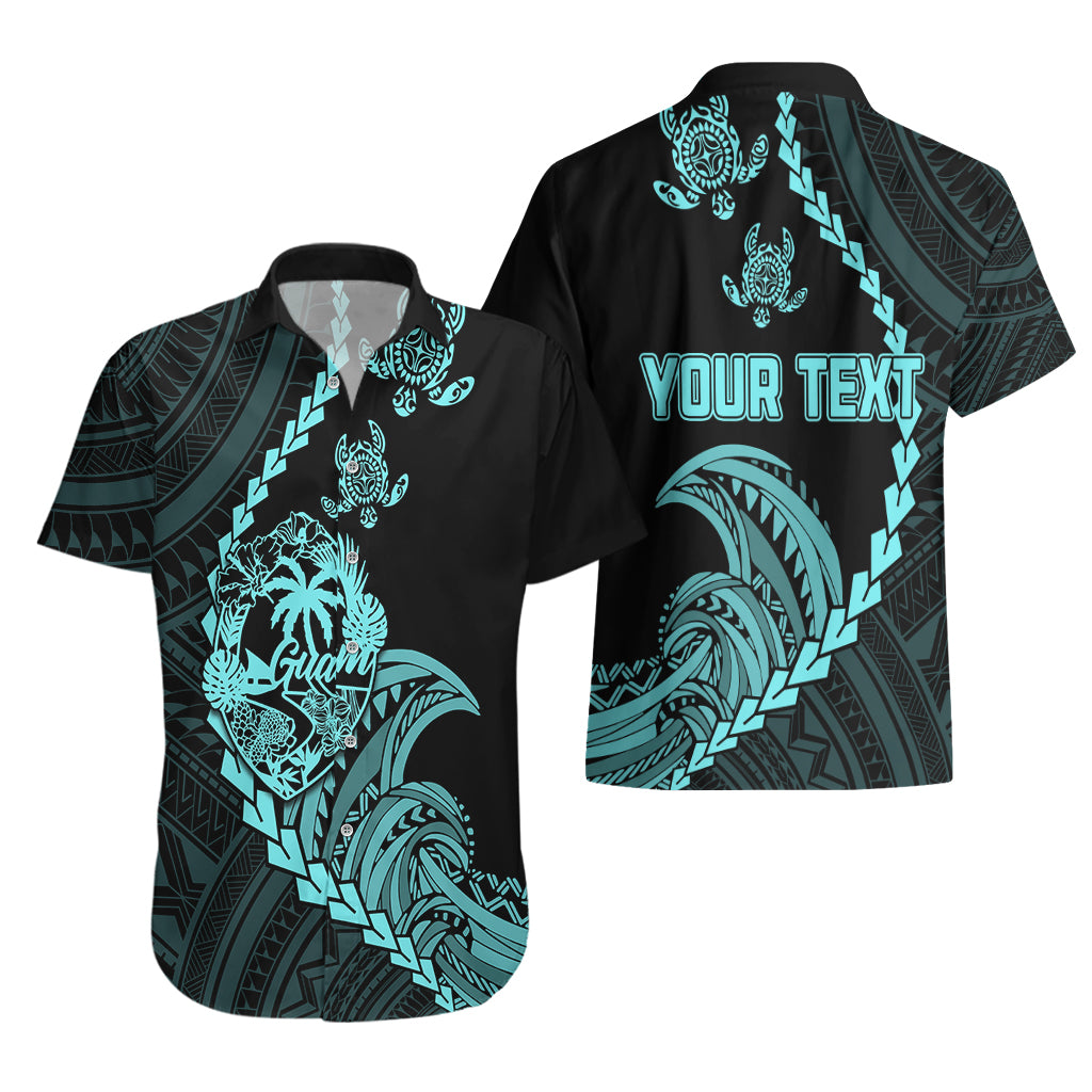 Personalised Guam Hawaiian Shirt Tribal Turtles Curves Style - Turquoise - Wonder Print Shop