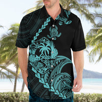 Personalised Guam Hawaiian Shirt Tribal Turtles Curves Style - Turquoise - Wonder Print Shop