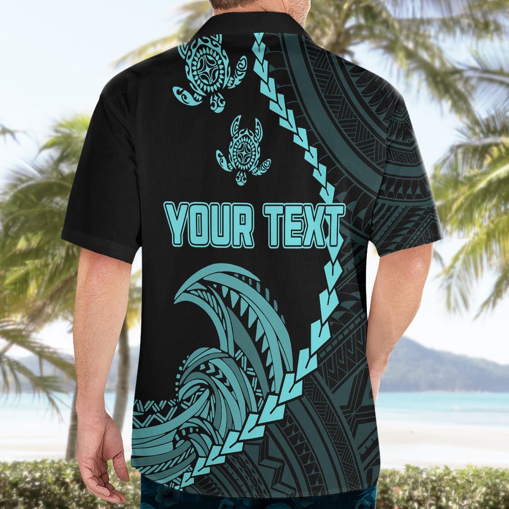 Personalised Guam Hawaiian Shirt Tribal Turtles Curves Style - Turquoise - Wonder Print Shop
