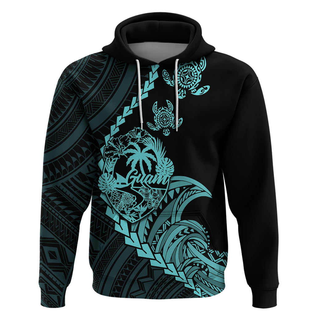 Custom Guam Hoodie Tribal Turtles Curves Style - Turquoise - Wonder Print Shop