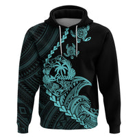 Custom Guam Hoodie Tribal Turtles Curves Style - Turquoise - Wonder Print Shop