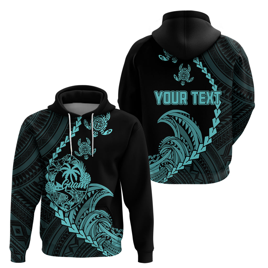 Custom Guam Hoodie Tribal Turtles Curves Style - Turquoise - Wonder Print Shop