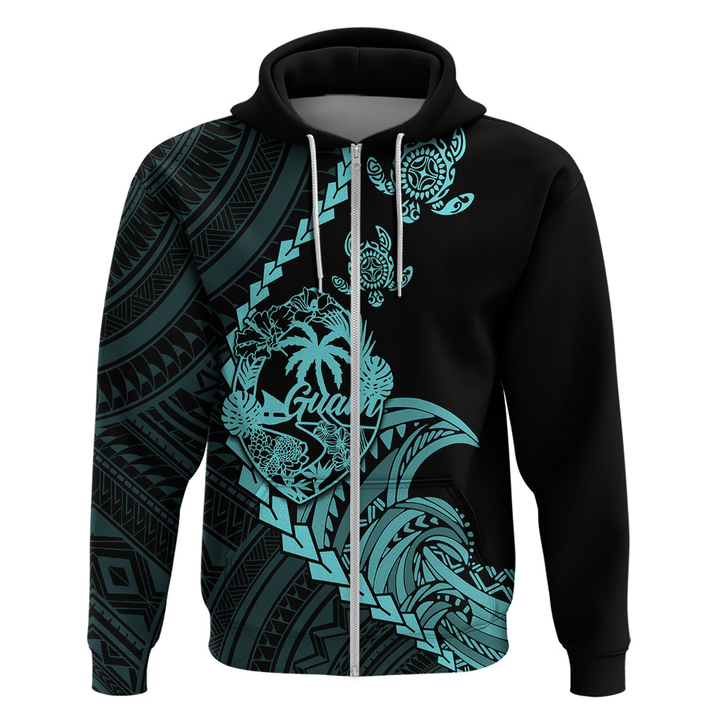 Custom Guam Hoodie Tribal Turtles Curves Style - Turquoise - Wonder Print Shop
