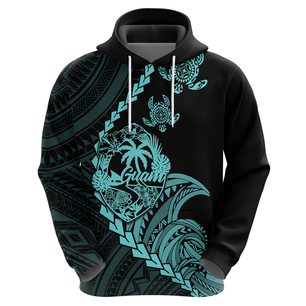 Custom Guam Hoodie Tribal Turtles Curves Style - Turquoise - Wonder Print Shop