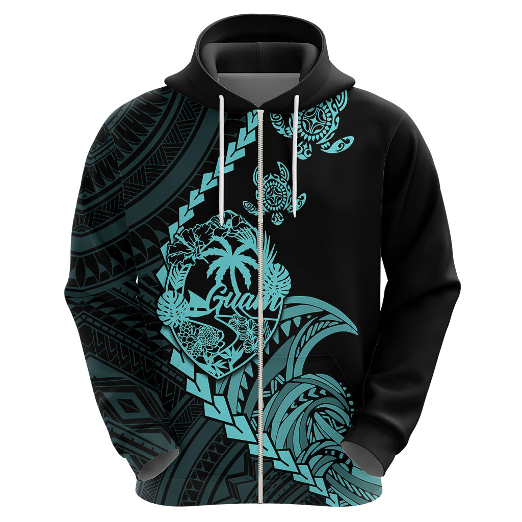 Custom Guam Hoodie Tribal Turtles Curves Style - Turquoise - Wonder Print Shop