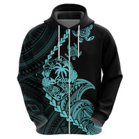 Custom Guam Hoodie Tribal Turtles Curves Style - Turquoise - Wonder Print Shop