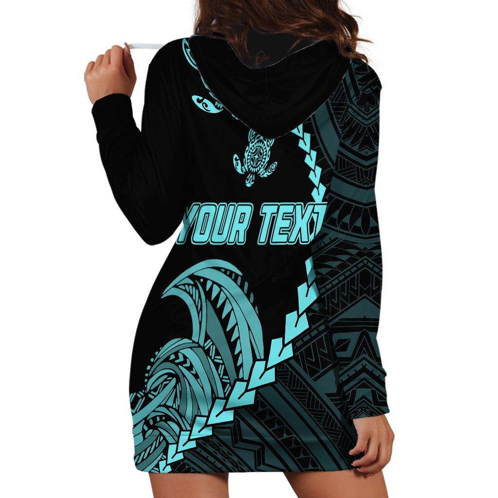 Personalised Guam Hoodie Dress Tribal Turtles Curves Style - Turquoise - Wonder Print Shop