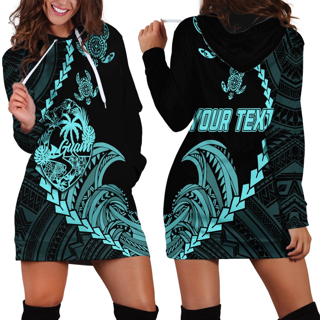 Personalised Guam Hoodie Dress Tribal Turtles Curves Style - Turquoise - Wonder Print Shop