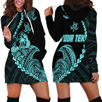 Personalised Guam Hoodie Dress Tribal Turtles Curves Style - Turquoise - Wonder Print Shop
