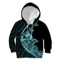 Personalised Guam Kid Hoodie Tribal Turtles Curves Style - Turquoise - Wonder Print Shop