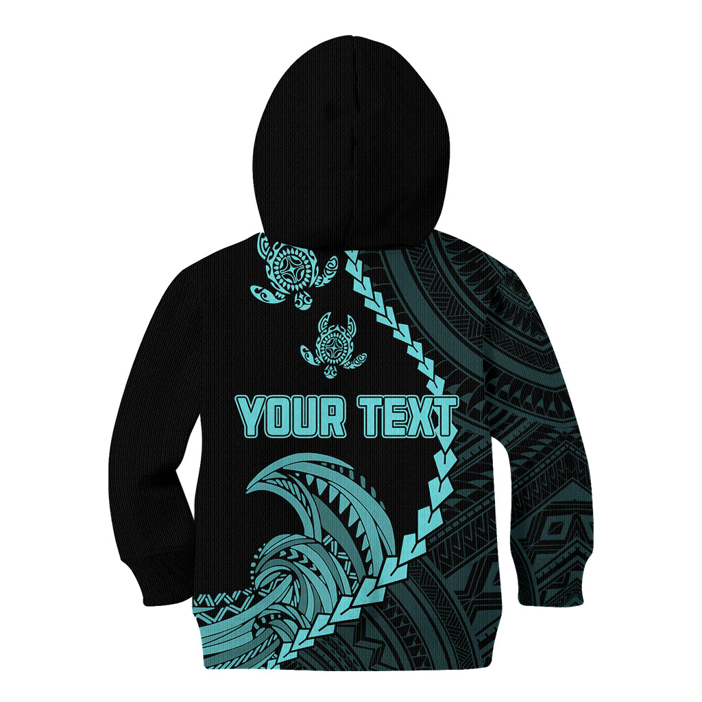 Personalised Guam Kid Hoodie Tribal Turtles Curves Style - Turquoise - Wonder Print Shop