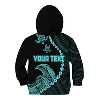 Personalised Guam Kid Hoodie Tribal Turtles Curves Style - Turquoise - Wonder Print Shop