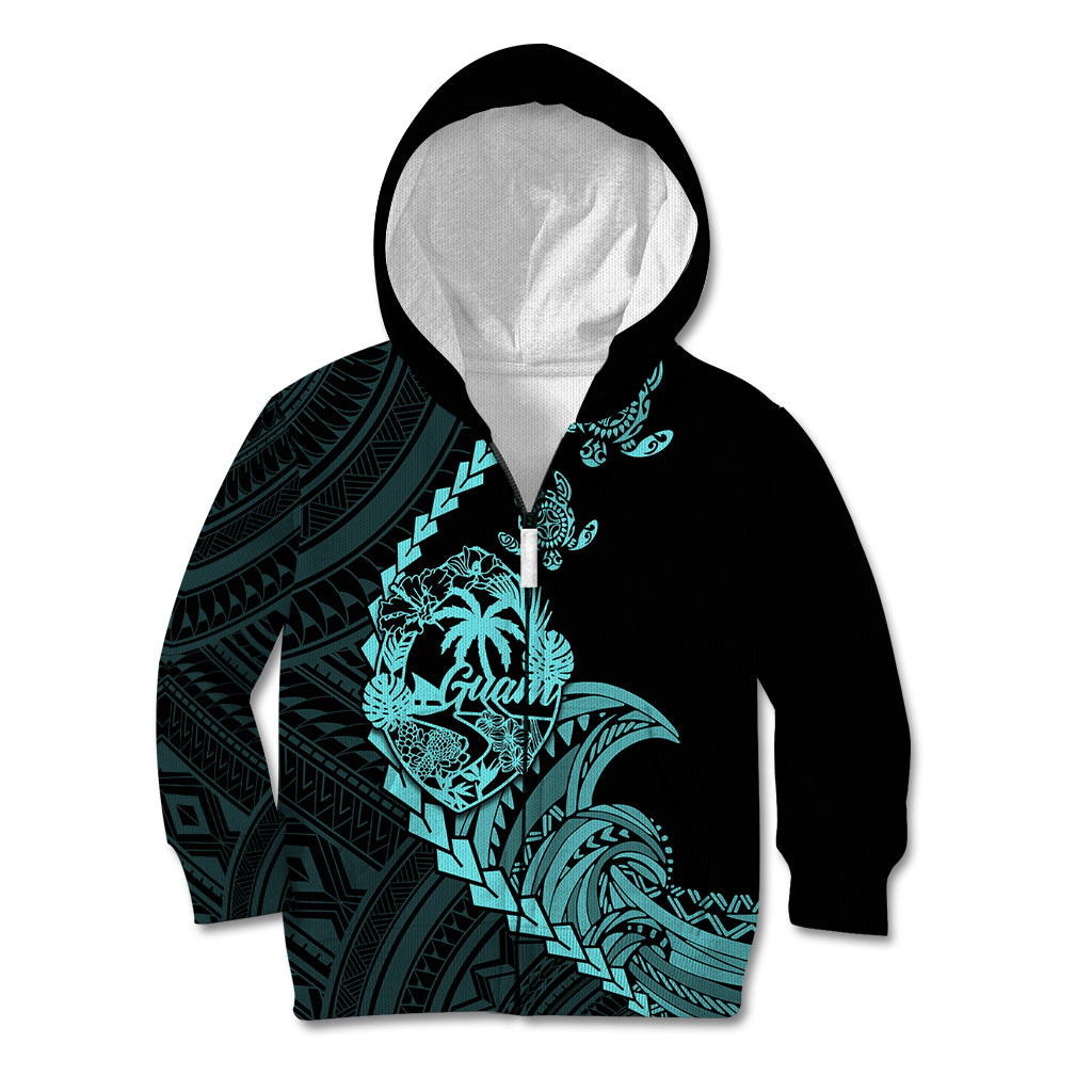 Personalised Guam Kid Hoodie Tribal Turtles Curves Style - Turquoise - Wonder Print Shop