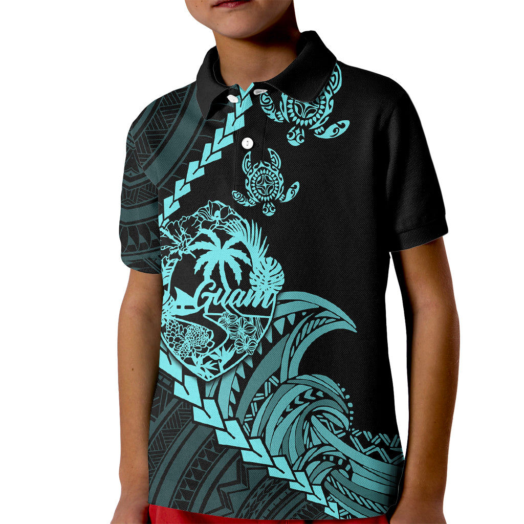 Custom Guam Polo Shirt for Kid Tribal Turtles Curves Style Turquoise - Wonder Print Shop