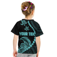 Personalised Guam Kid T Shirt Tribal Turtles Curves Style - Turquoise - Wonder Print Shop