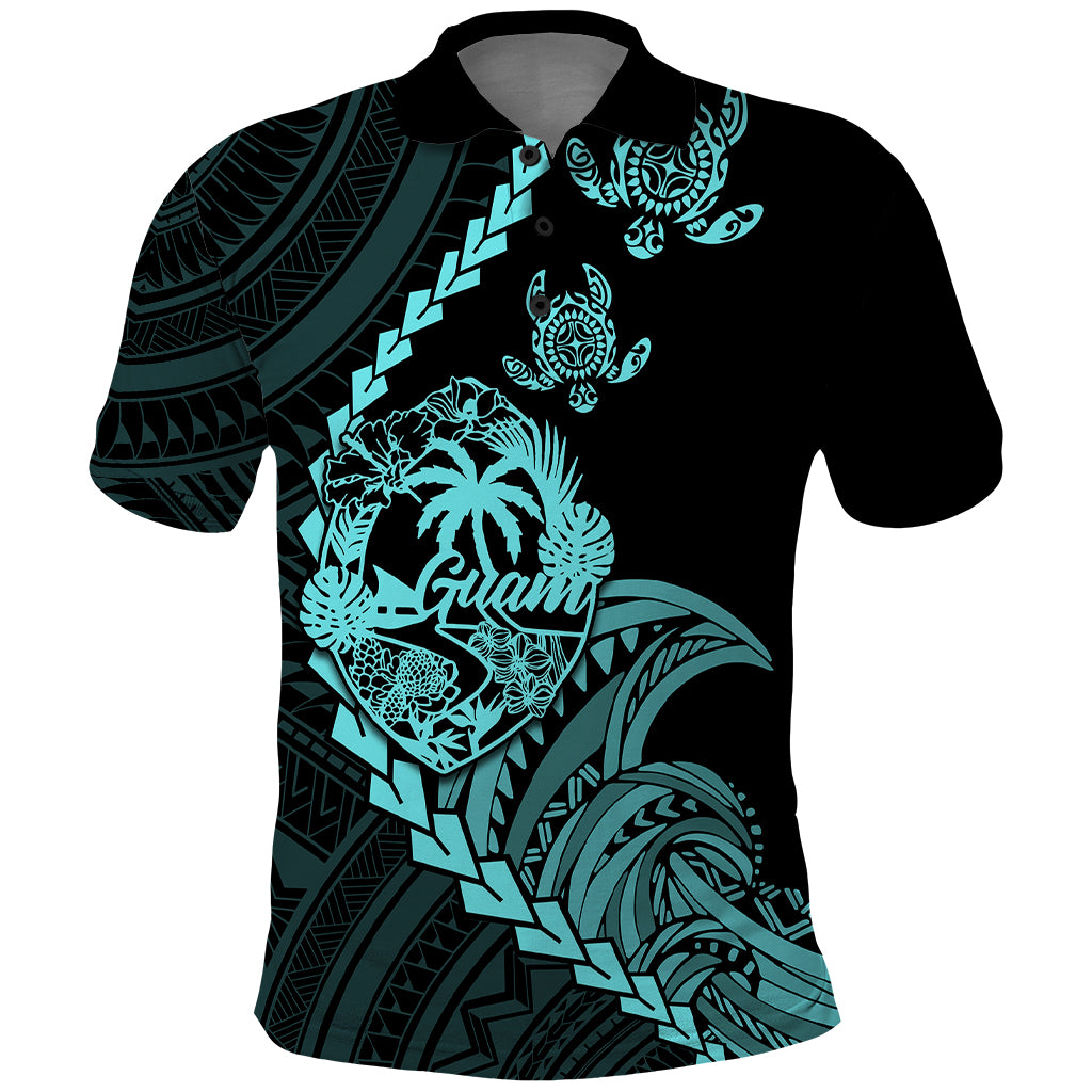 Custom Guam Polo Shirt Tribal Turtles Curves Style Turquoise - Wonder Print Shop