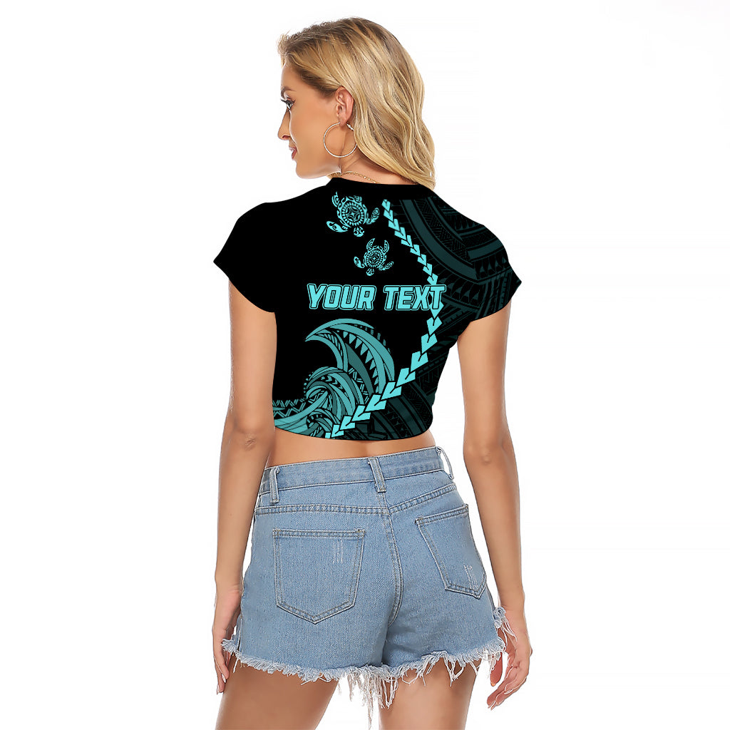Personalised Guam Raglan Cropped T Shirt Tribal Turtles Curves Style - Turquoise - Wonder Print Shop