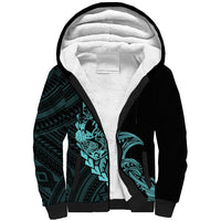 Personalised Guam Sherpa Hoodie Tribal Turtles Curves Style - Turquoise - Wonder Print Shop