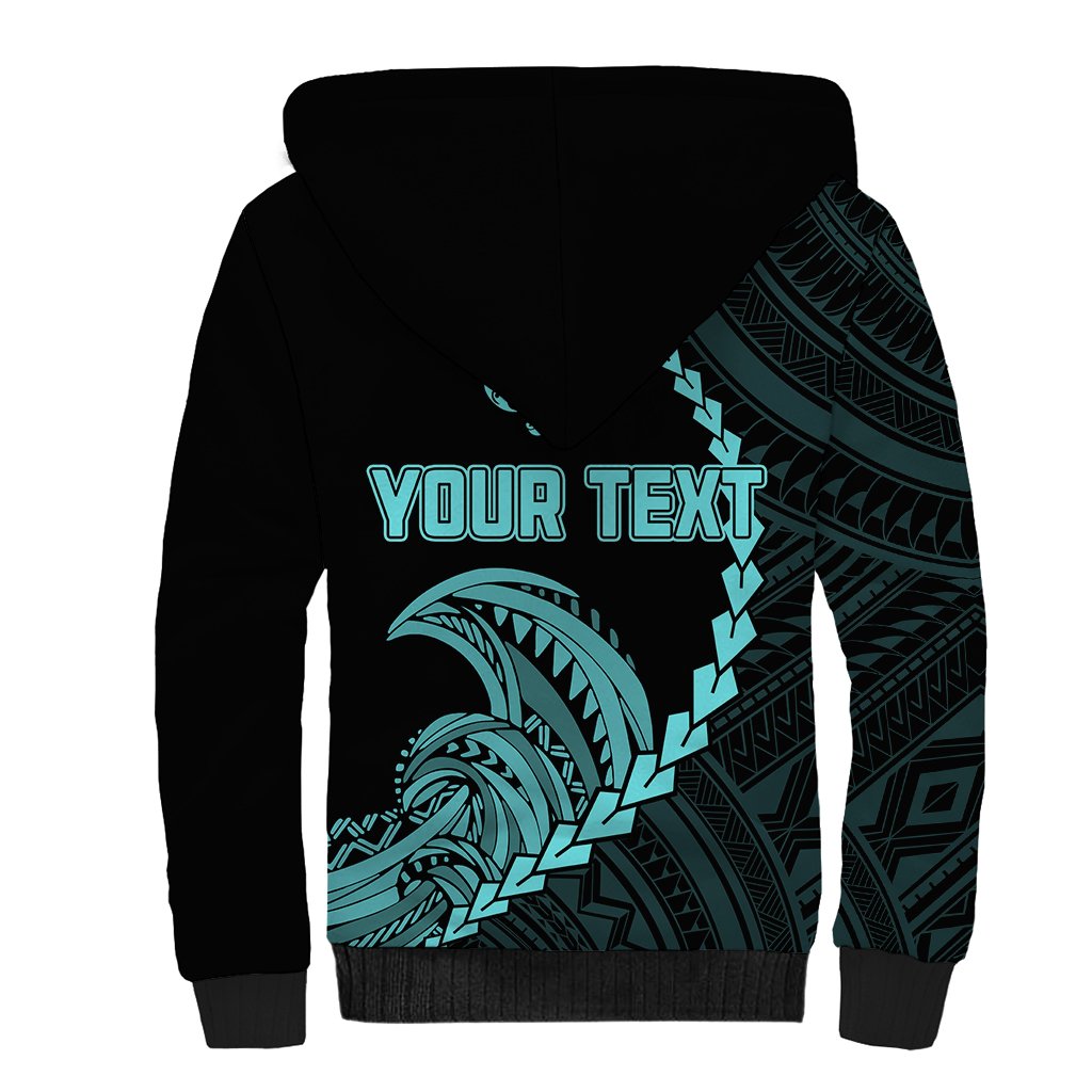 Personalised Guam Sherpa Hoodie Tribal Turtles Curves Style - Turquoise - Wonder Print Shop