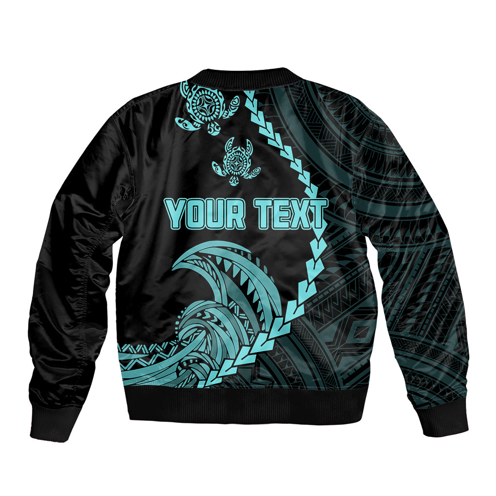 Personalised Guam Sleeve Zip Bomber Jacket Tribal Turtles Curves Style - Turquoise - Wonder Print Shop