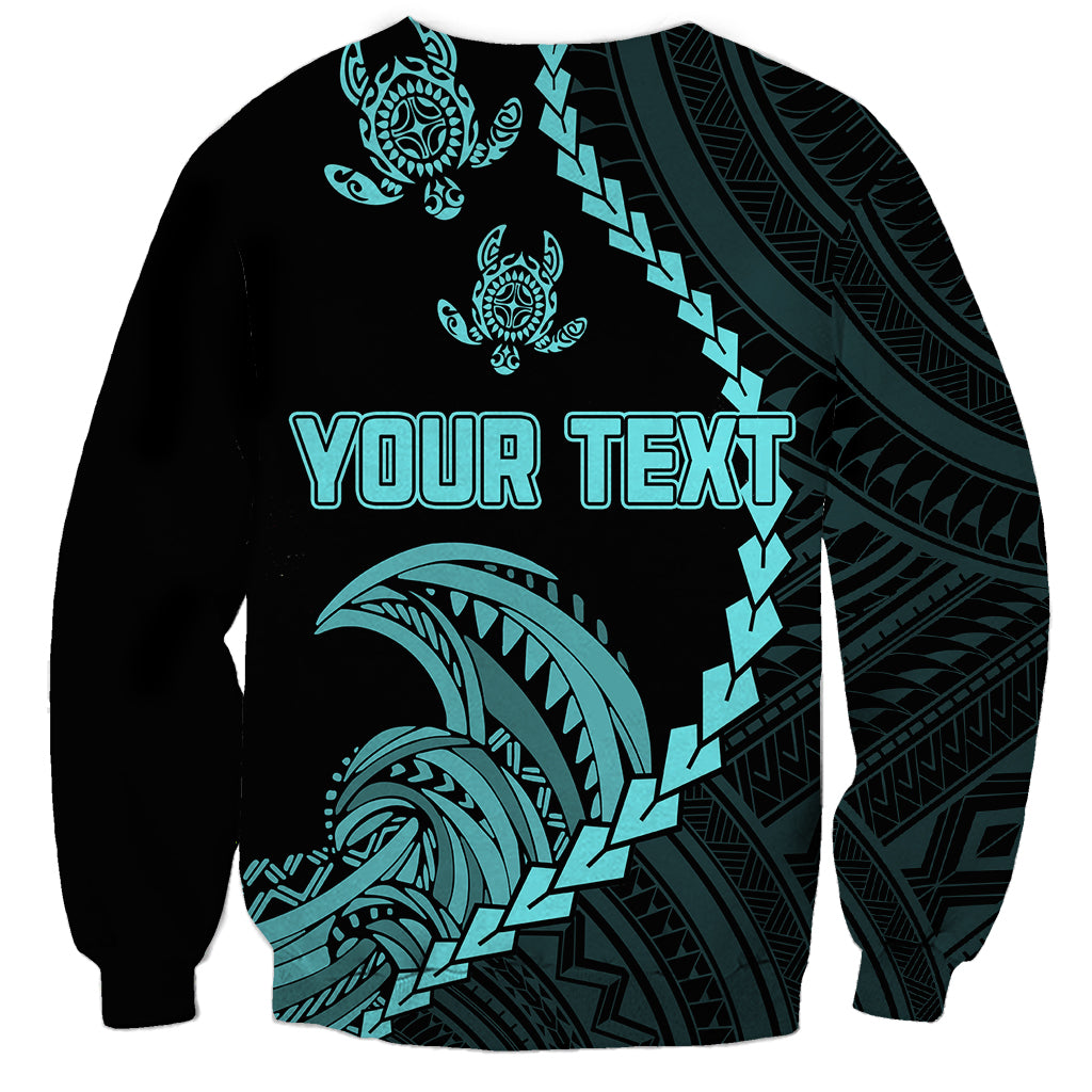 Personalised Guam Sweatshirt Tribal Turtles Curves Style - Turquoise - Wonder Print Shop