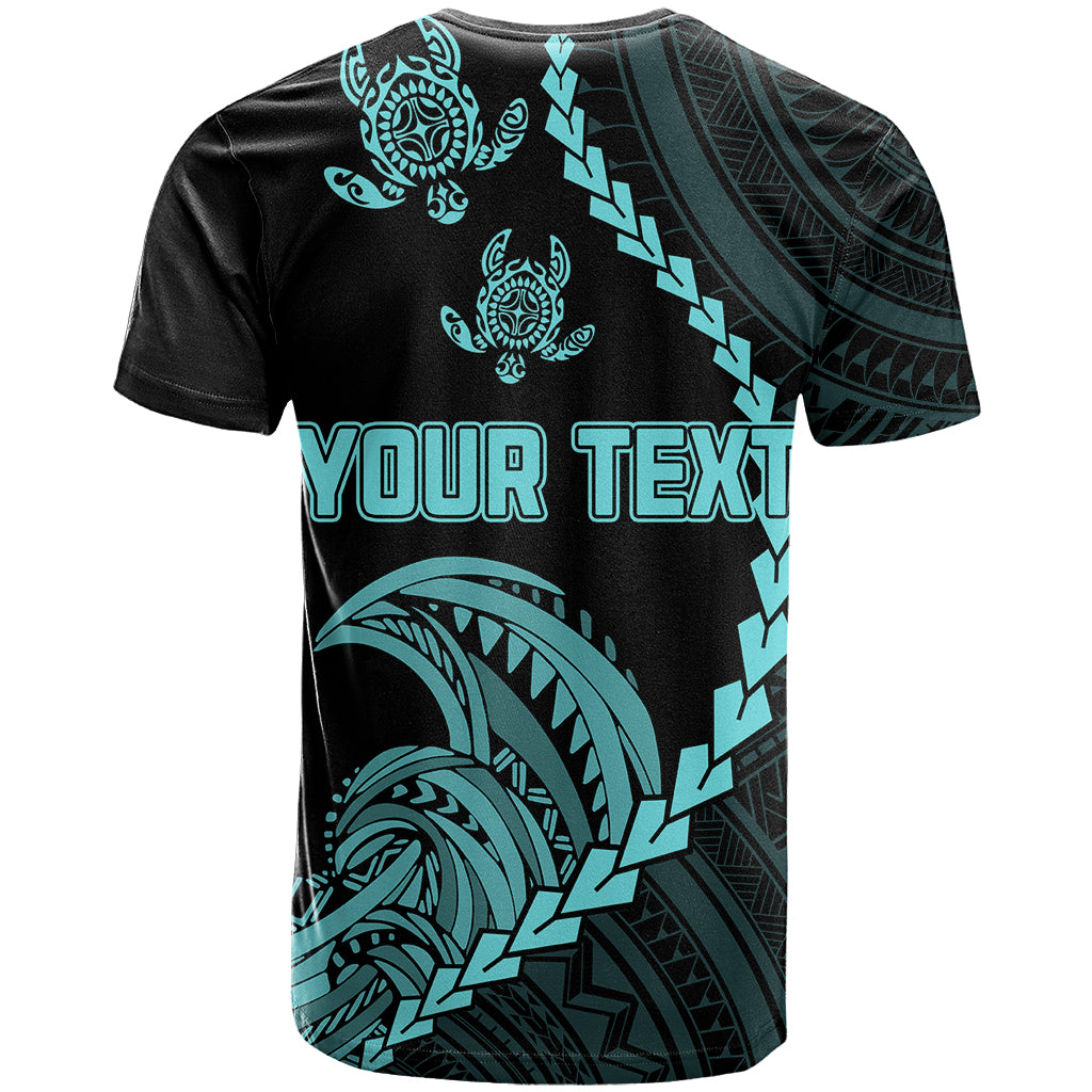 Personalised Guam T Shirt Tribal Turtles Curves Style - Turquoise - Wonder Print Shop