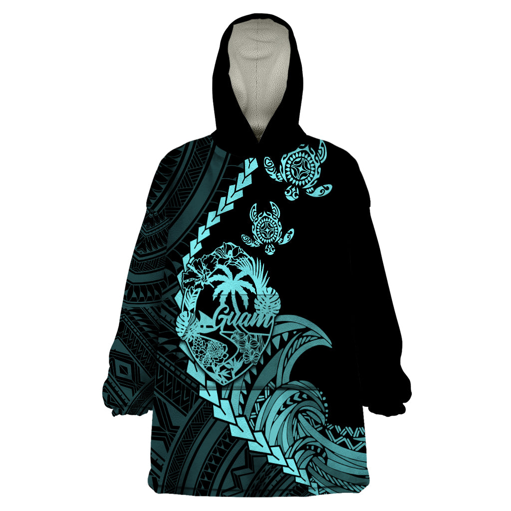 Personalised Guam Wearable Blanket Hoodie Tribal Turtles Curves Style - Turquoise - Wonder Print Shop