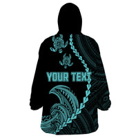 Personalised Guam Wearable Blanket Hoodie Tribal Turtles Curves Style - Turquoise - Wonder Print Shop