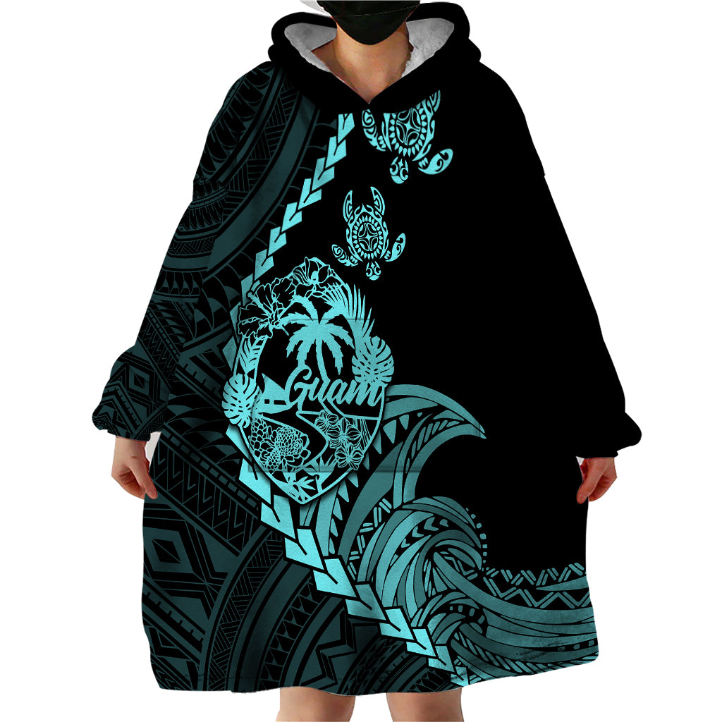 Personalised Guam Wearable Blanket Hoodie Tribal Turtles Curves Style - Turquoise - Wonder Print Shop