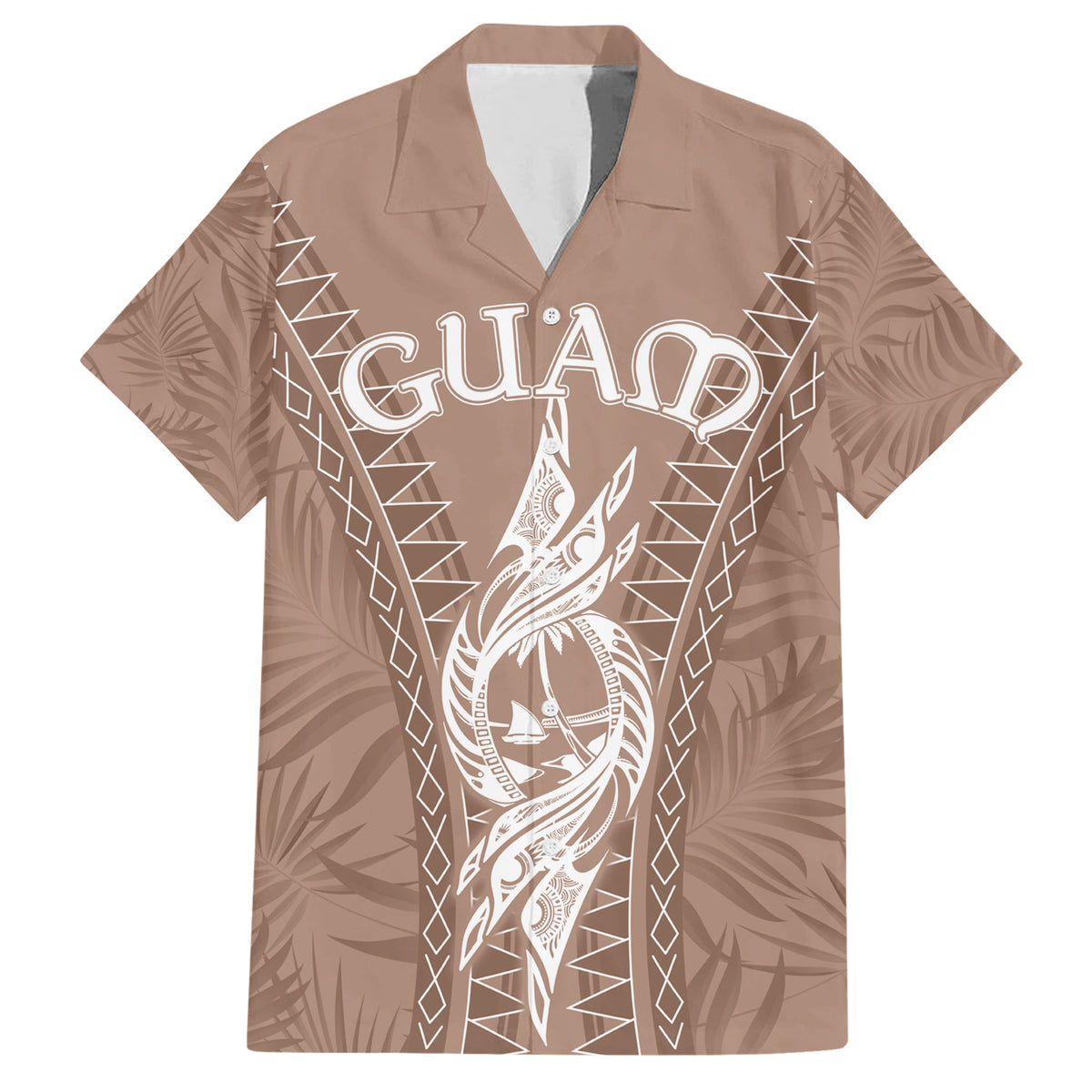 Personalised Guam Hawaiian Shirt Chamoro Latte Stone Mix Tropical - Brown - Wonder Print Shop