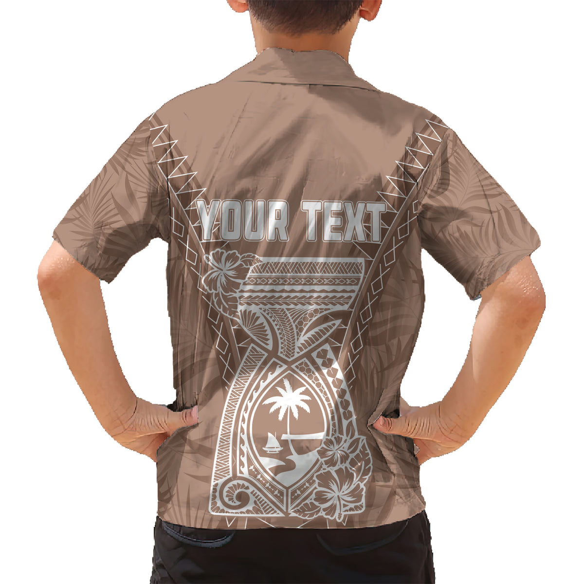 Personalised Guam Hawaiian Shirt Chamoro Latte Stone Mix Tropical - Brown - Wonder Print Shop