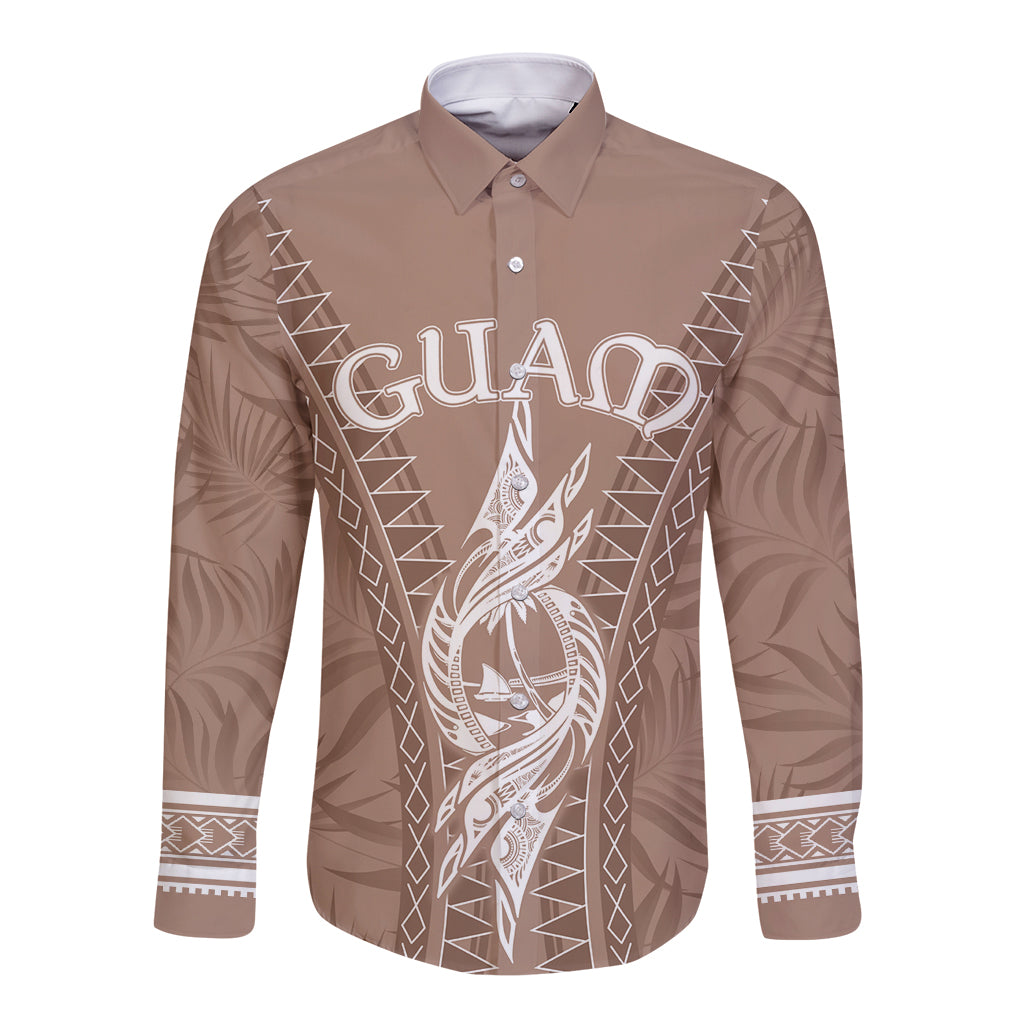 Personalised Guam Long Sleeve Button Shirt Chamoro Latte Stone Mix Tropical - Brown - Wonder Print Shop