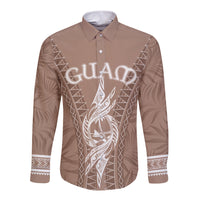 Personalised Guam Long Sleeve Button Shirt Chamoro Latte Stone Mix Tropical - Brown - Wonder Print Shop