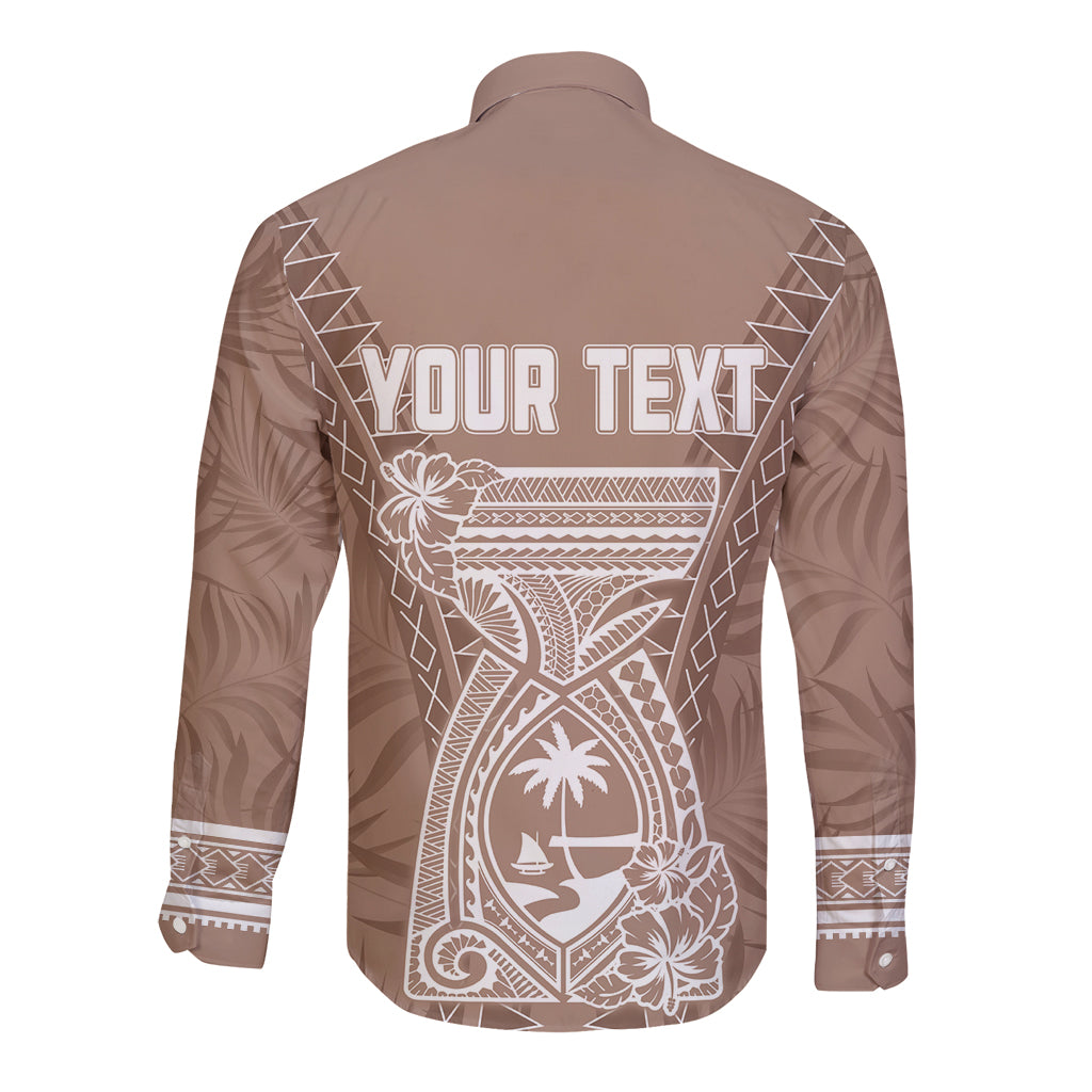 Personalised Guam Long Sleeve Button Shirt Chamoro Latte Stone Mix Tropical - Brown - Wonder Print Shop